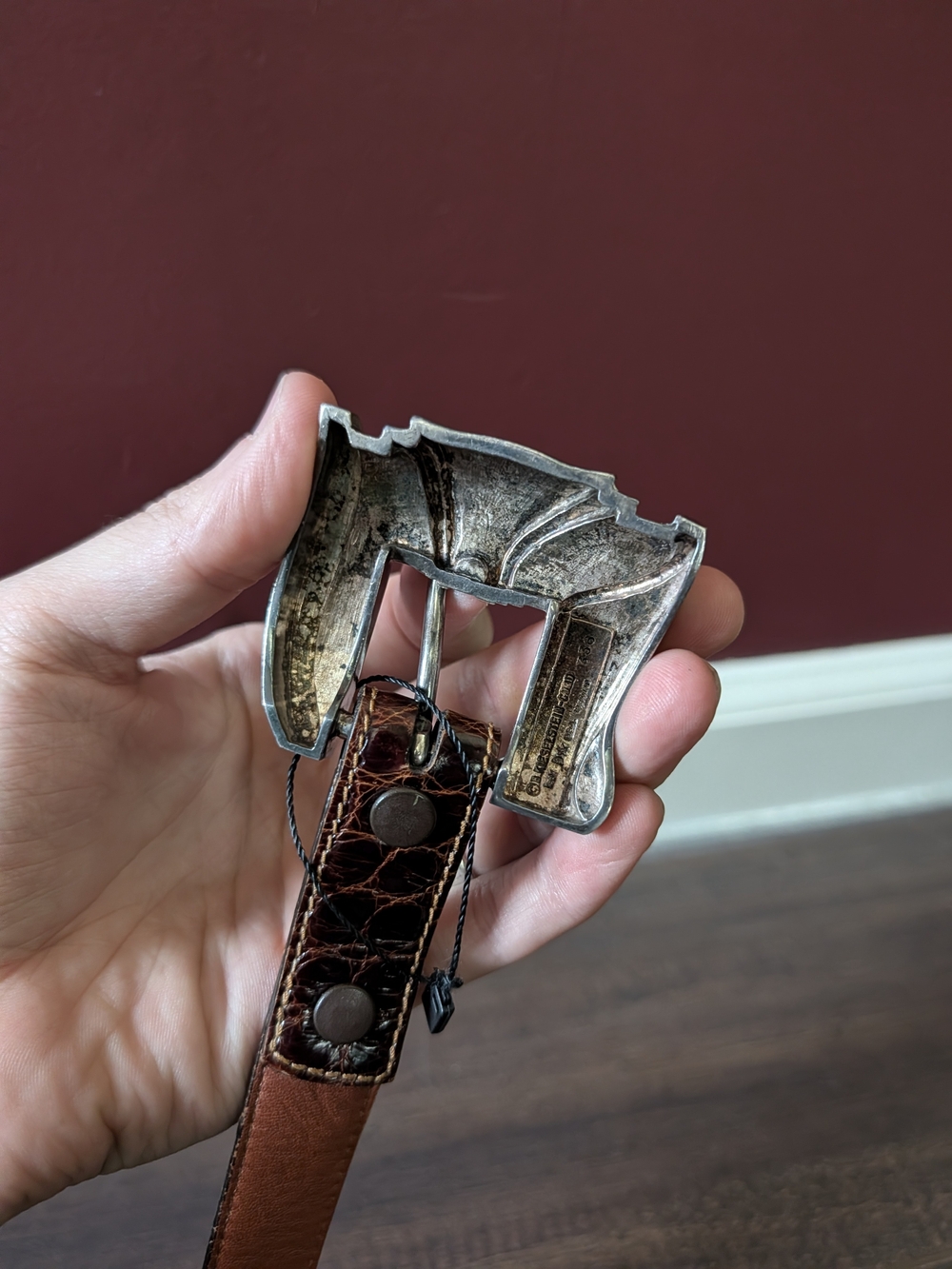 KIESELSTEIN-CORD Chunky 925 Sterling Silver Buckle & Tip Brown Alligator Belt - Picture 5 of 16